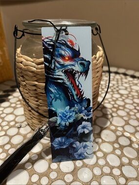 Blue Dragon acrylic  Floral Bookmark